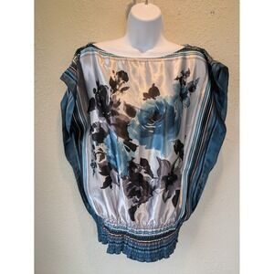 Maurices Floral Blouse‎ Smocked Waist SMALL Boho Chic Statement Art to wear